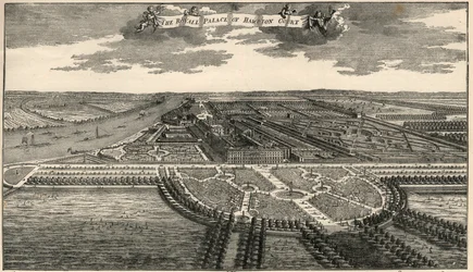 Mapa del dominio real de Hampton Court, mostrando las avenidas en el parque como fueron dispuestas por Guillermo III